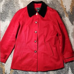 Ralph Lauren Equestrian Horse Barn Riding Flare Red Cotton Jacket Sz L Petite